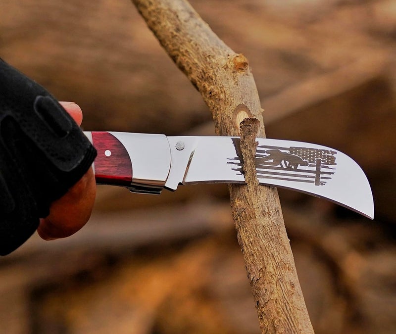 BE BREAK EDGE Hawkbill Knife,Folding Pocket Knife with Curved Blade, Lineman Tools, Stainless Steel construction. (White,Red and Blue) - Image 5